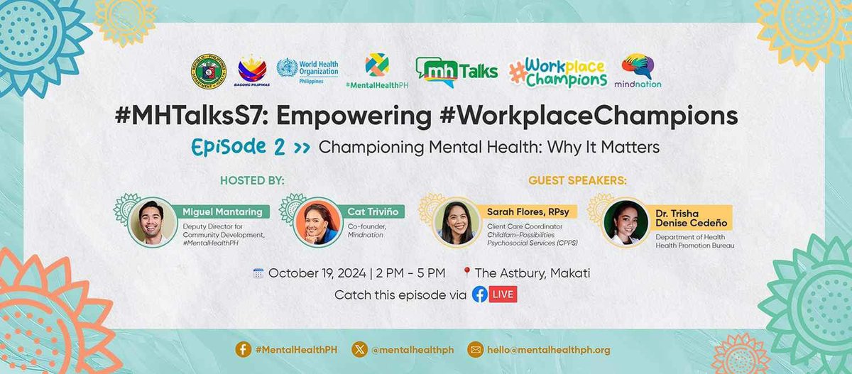 mentalhealthph's tweet image. Kitakits this Sabado, Champs? Let&apos;s talk about mental health in the workplace! 
💚💚💚

#MHTalksS7
#WorkplaceChampions 
#MentalHealthPH