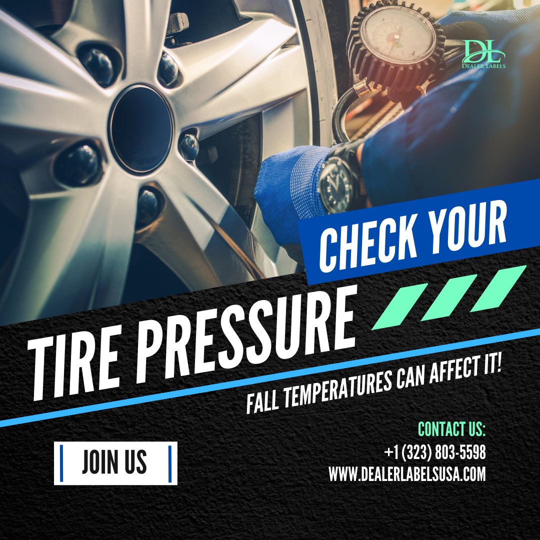 DealerLabels's tweet image. As temperatures drop in the fall, your tire pressure can decrease, leading to poor handling and reduced fuel efficiency. 🍂🚗 Make sure to check and adjust your tire pressure regularly to keep your ride smooth and safe.
#FallCarCare #AutoDealerships #BuyersGuides #dealerlabels