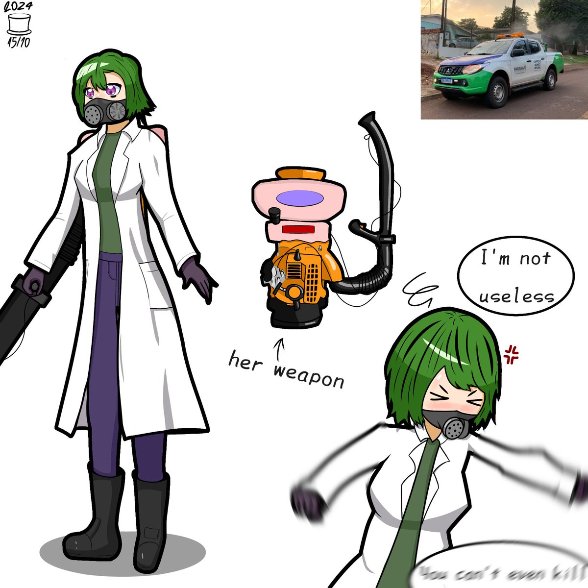 Blitzfunk34's tweet image. Another gijinka OC, this time an unusual and curious one, a mosquito truck, or as it is known in Brazil, the &quot;Fumacê&quot;. 🛻💨
#anime #gijinka #moemorphism #animegirl