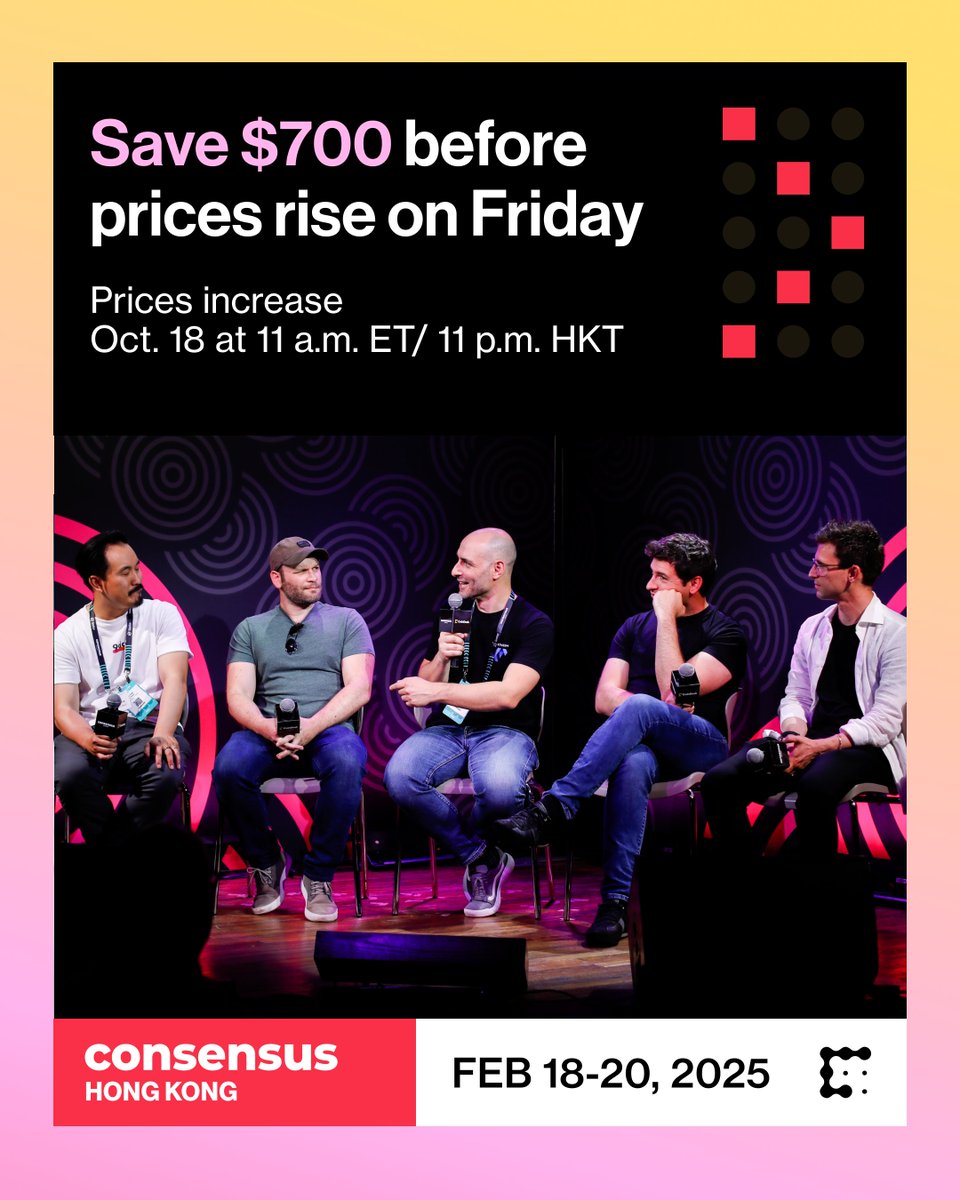 🌍 Early savings are here! Register for #ConsensusHK and save $700 before prices increase Friday, Oct. 18 at 11 a.m. ET / 11 p.m. HKT. 

Join leaders like <a href="/MikeSilagadze/">Mike Silagadze🛡</a> and @_minteo at Asia’s premier Web3 event. Grab your pass now: consensus-hongkong2025.coindesk.com/register/?term…
