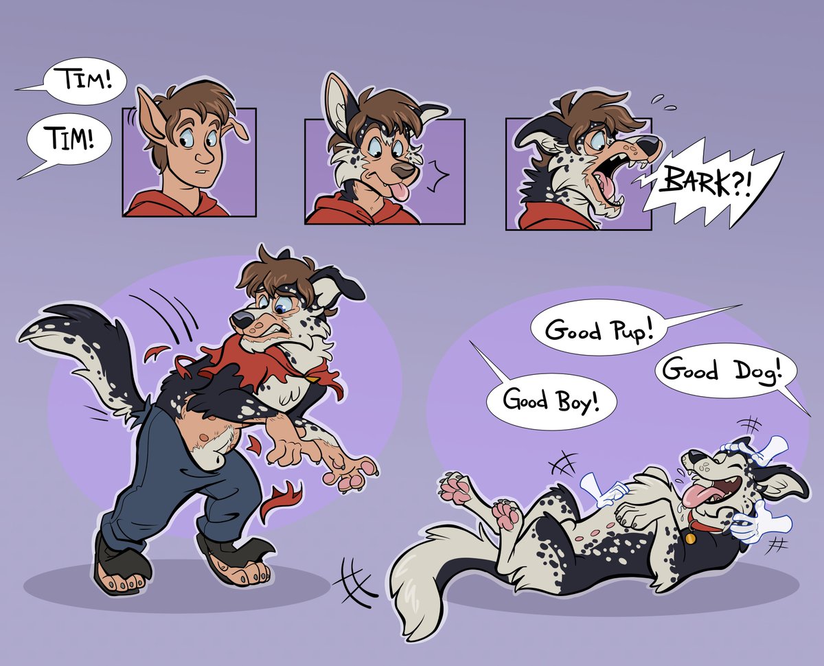 TimtamTF's tweet photo. What would the canine version of catcalling be called? Holla Hound?? Just doesn't have the same ring to it... 
Absolutely wonderful wholesome art by the extraordinary @EmberBat 

#Transformation #TF #TFTuesday #TFEveryday #Transfur #Transfurmation #Furry https://t.co/4au1HuHEPS