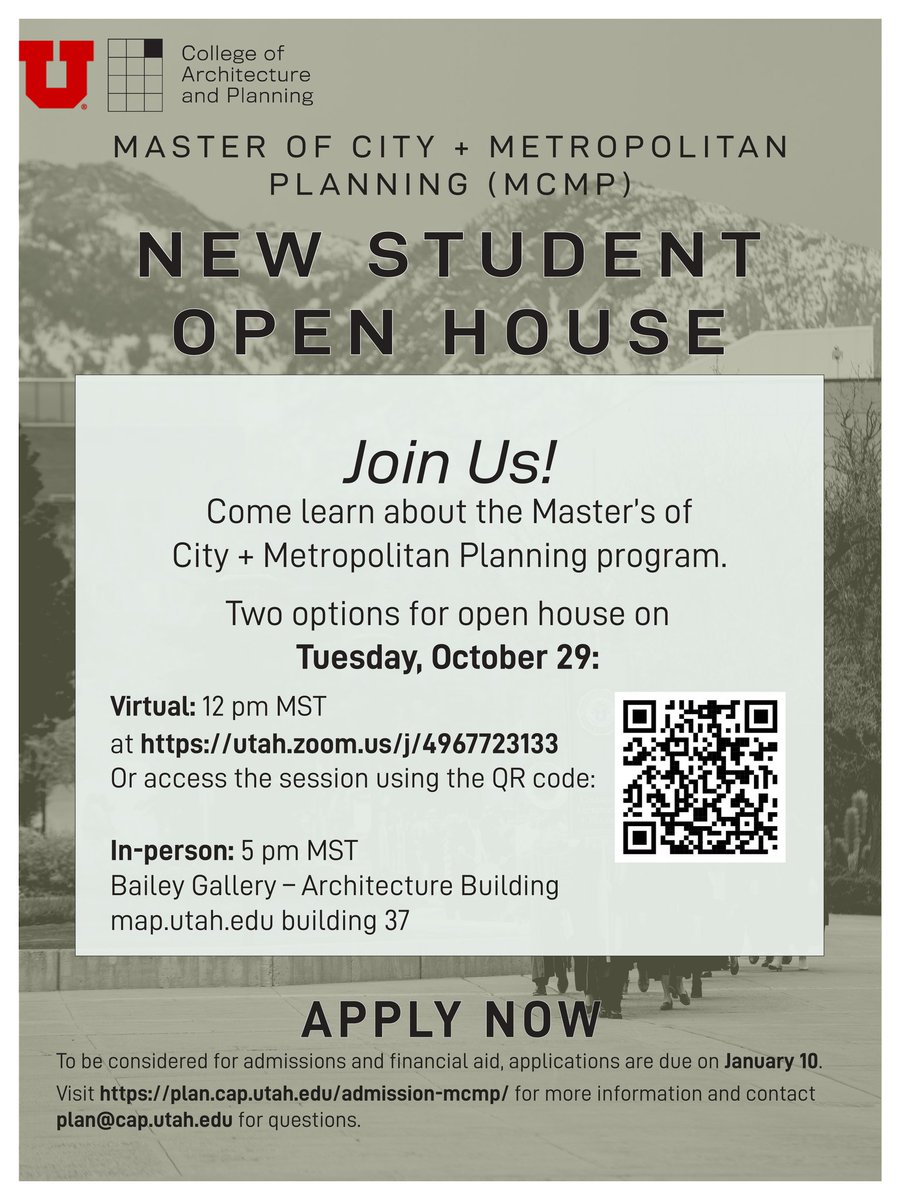 Did you know that over 97% of our Master's students successfully get a job upon graduation? 🎓💼💯🏅

Come to our MCMP Open House on Oct 29th to learn about MCMP, meet our faculty &amp; discover a growing community of planning advocates &amp; visionaries. Attend in person or online! 👇👇