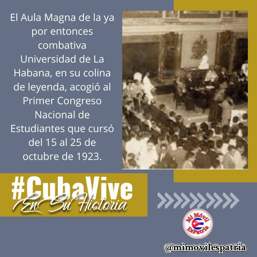 YadiraA87410523's tweet photo. El aula Magna de la ya entonces  combativa universidad en su colina de leyendas acogió al Primer Congreso Nacional de Estudiantes que duró del 15 al 25 de octubre de 1923.
#CubaViveEnSuHistoria #CubaMined #PinardelRío
@btan0987 @EvelioHerreraP1 @YamileRamosCord @DireccinProvi12 https://t.co/2wx17Ul1Q2
