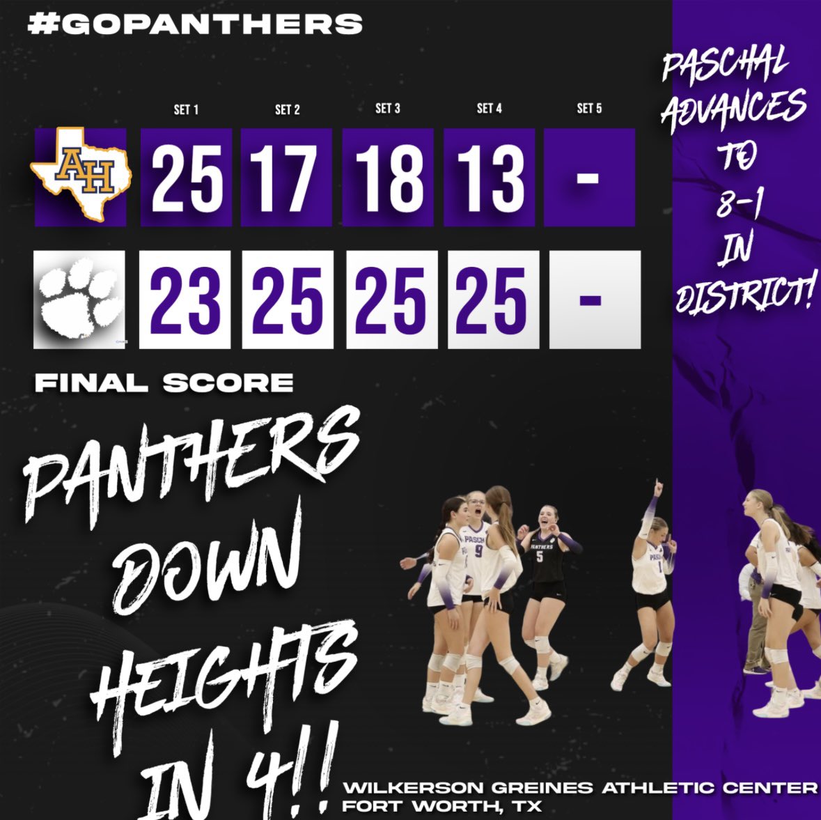 PHSvbFNO's tweet image. 🏐PANTHER NATION def. Heights 3-1!! 🐾
#txhsvb #PFL #PVB 
@CoachAtlas1 @FWISDAthletics @CoachCal_AD @PaschalFWISD @Gosset41