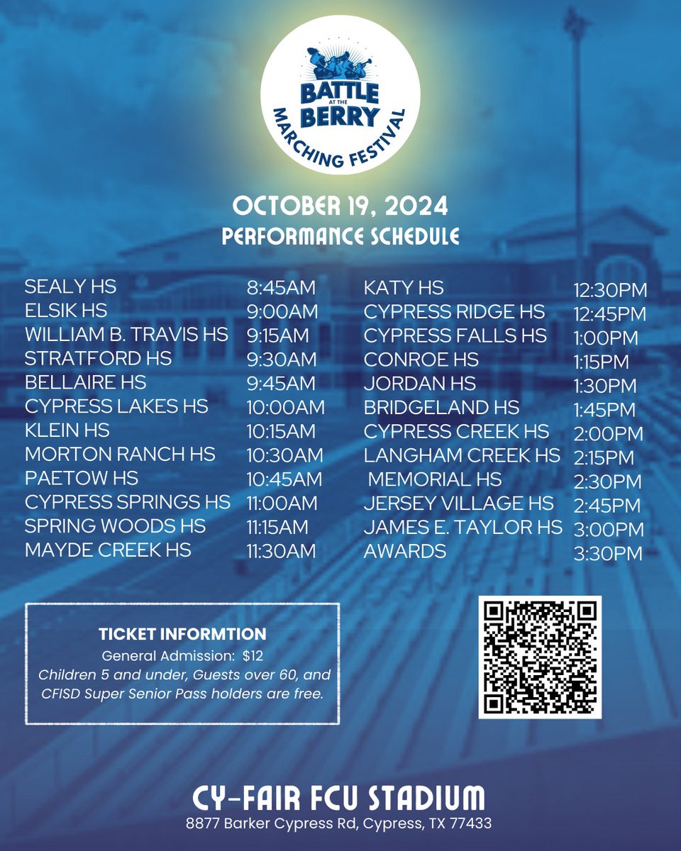 Want more band competition?  #battleattheberrycenter is coming 10.19.24. Come out and support our hard working student artists!  #katyisdfinearts 

cfisd.net/academics/fine…