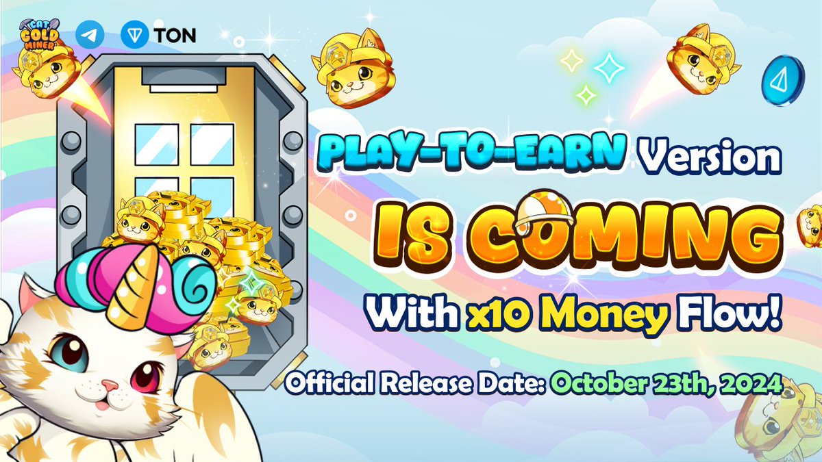 ⭐️The Play-To-Earn Version Is Coming Up!⭐️

📖Get Used to The New Rules and Key Features:
✔️x10 Money flow 
✔️Play-To-Earn $wCATGM directly.
✔️Cat Miners and Cat Managers are now NFT Cats.
✔️Upgrade Mine Floors, Elevator and Warehouse to increase the $wCATGM capacity of your