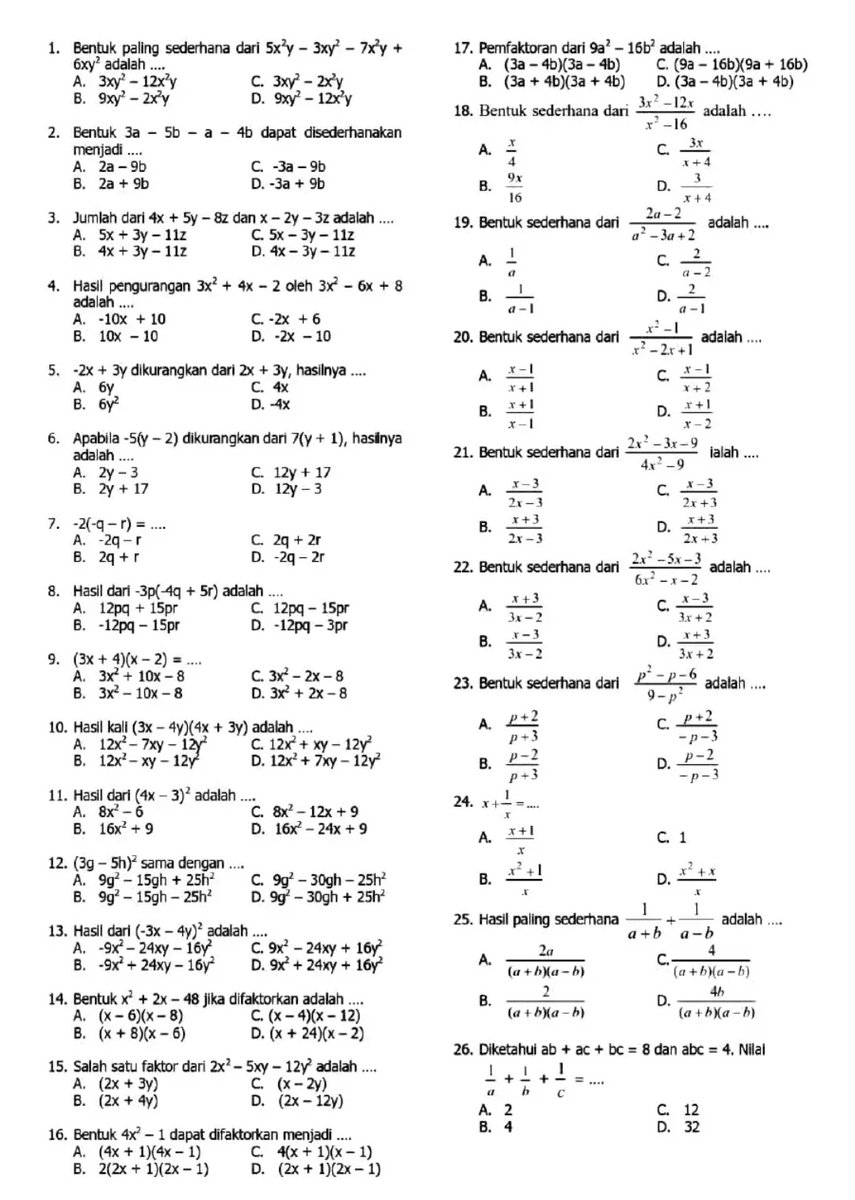 fairysenduka's tweet image. ˖⋆࿐໋ ✦۟    ࣭   ⊹ㅤ𝜗𝜚 Latihan Soal Aljabar (matdas)

#studytwt #AMBISVERSE #snbt2025