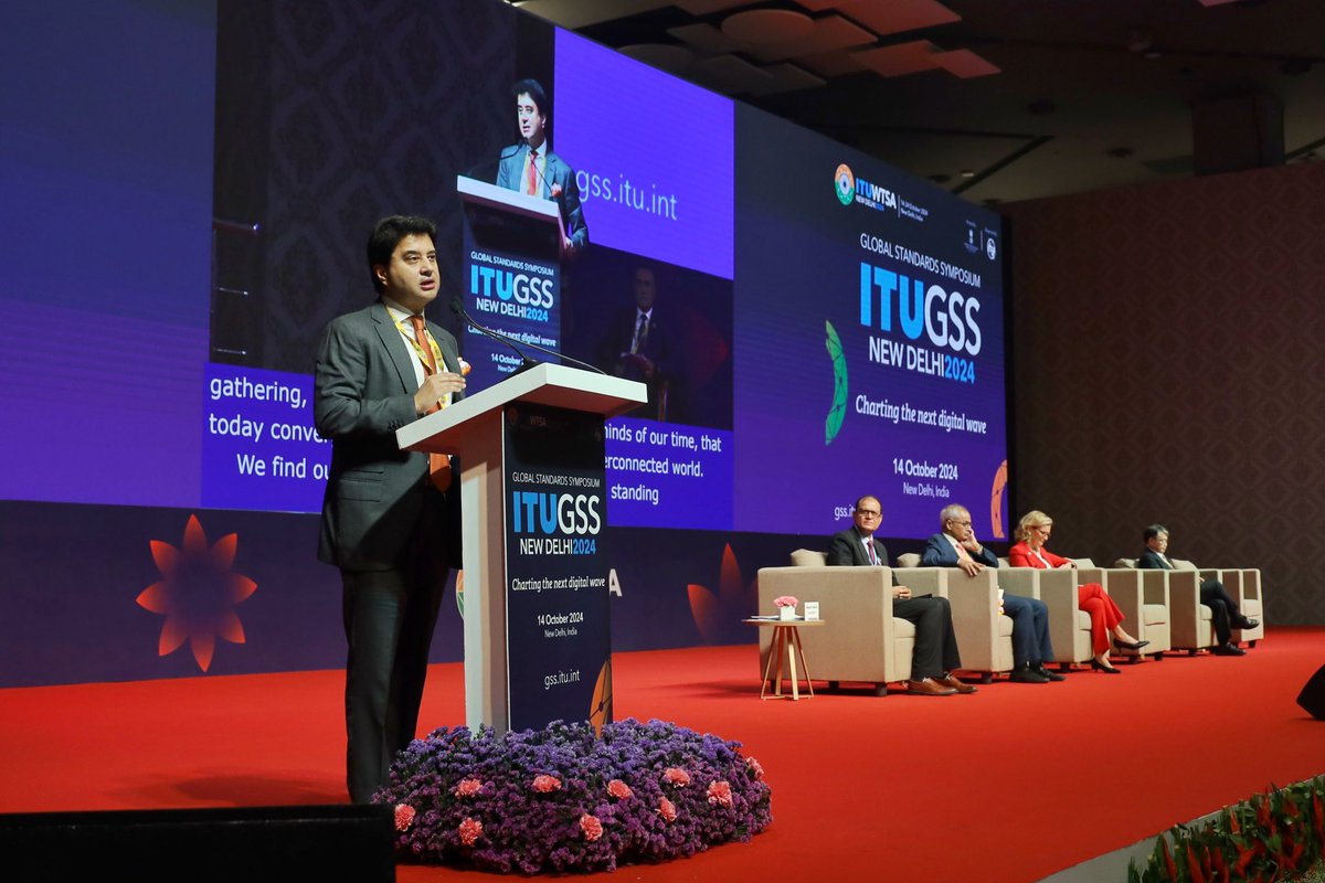 JM_Scindia's tweet photo. The Next Digital Wave is here, and India is leading the charge!
Today, at the Bharat Mandapam, had the privilege to inaugurate the Global Standards Symposium at the @ITU WTSA meet, that is being hosted for the 1st time in the Asia-Pacific in India.
#WTSAIndia #ITUWTSA #ITUGSS https://t.co/6P8Bfxpe1E