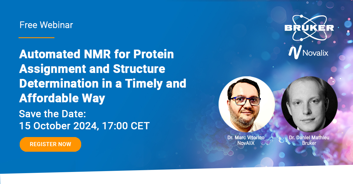 bruker's tweet image. Tomorrow, Oct 15, at 5 PM CEST, Dr Vitorino (@novalix_pharma) &amp;amp; Dr Mathieu (Bruker) will give an understanding of what you can get from the AI-based #NMRtist platform and an optimized #NMR data acquisition scheme in the free webinar.
Register now: goto.bruker.com/4eXiiwl

#Pharma