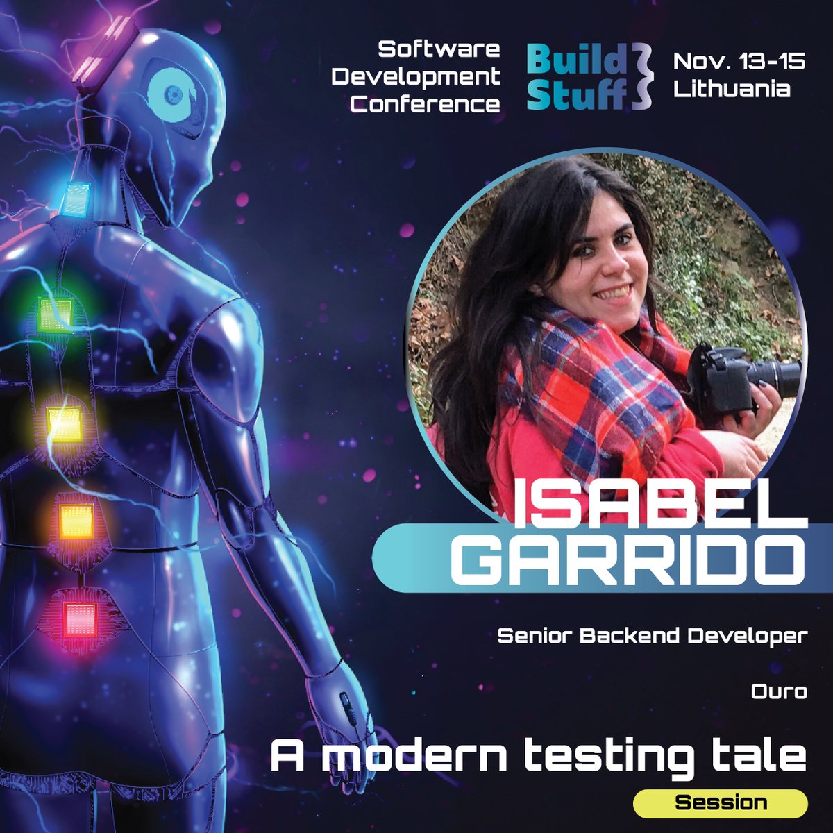 BuildStuffConf's tweet image. ✨ Exciting news! Isabel Garrido from Ouro is at #BuildStuffConf 2024 with &quot;A Modern Testing Tale&quot; 🛠️📈! Learn innovative approaches to testing for today&apos;s fast-paced dev world.

Check the agenda: bit.ly/3dZ3gf1 🎟️ #ModernTesting #QualityAssurance