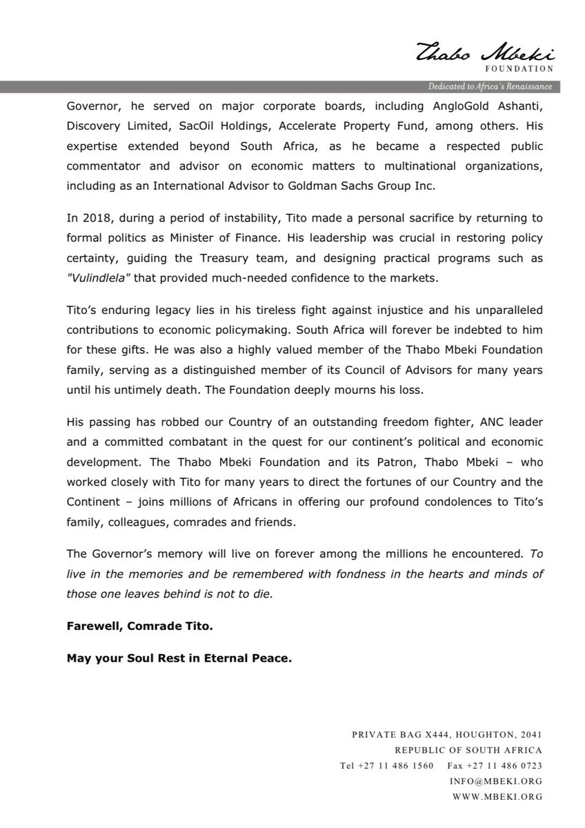 FAREWELL, COMRADE TITO MBOWENI: 
A GREAT SOUTH AFRICAN HEART HAS CEASED TO BEAT