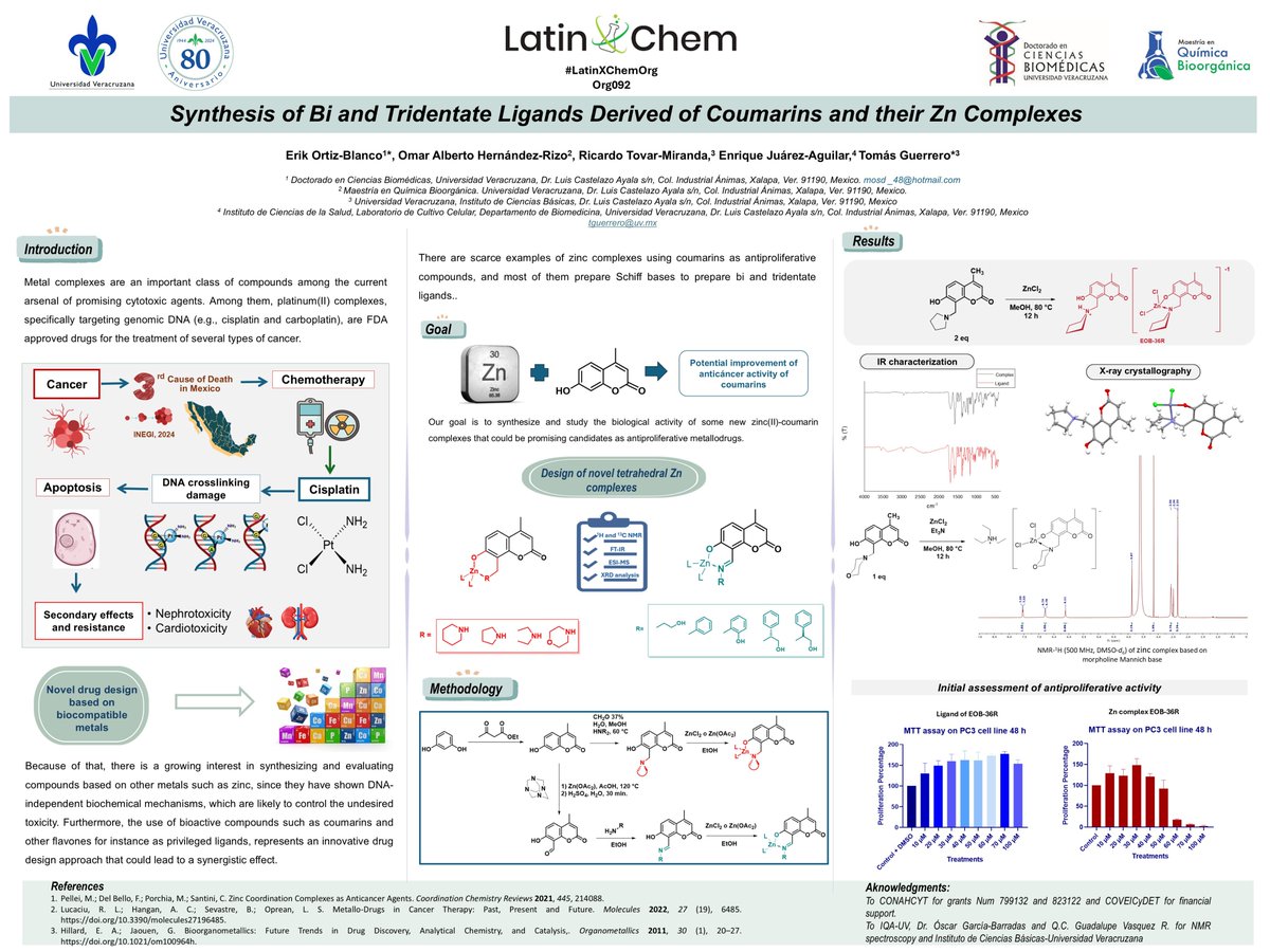 Hi <a href="/LatinXChem/">LatinXChem</a>, presenting my work "Synthesis of Bi and Tridentate Ligands Derived of Coumarins and their Zn Complexes" at #LatinXChem24 #LatinXChemOrg #Org092 #CoordinationChemistry <a href="/TGuerrero77/">Tomás Guerrero</a>