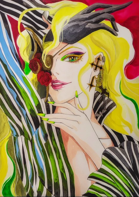 HappyHappyHalloween2023年作。「絵って、好きなもの大集合で良いんじゃないの」ってなった年ですね。最近は閃きと無意識で、自分でも何が出来るのか完成まで判らないまま描いています。愉しい#推し達の仮装party2024 #ハロウィンイラスト #アナログ絵展示場 #ART祭 