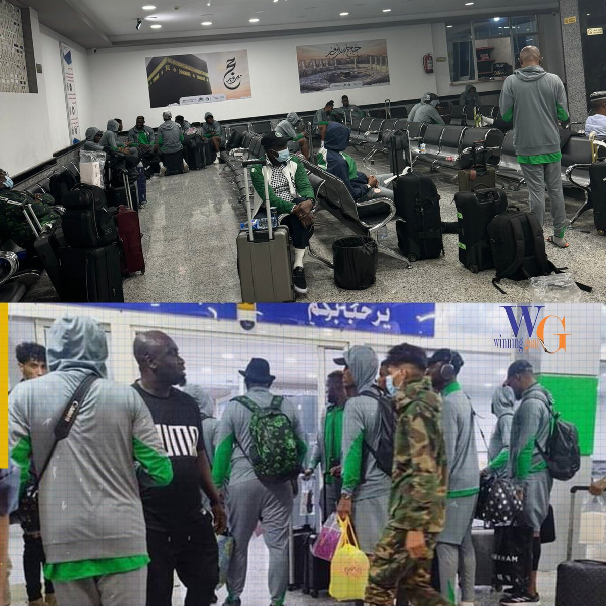 MakingOfChamps's tweet photo. 8hrs after arriving in Libya, the Super Eagles of Nigeria are still held and left stranded at the Al-Abraq airport, about 4hrs by road to Benghazi. 

The return fixture of the #AFCONQ2025 is slated for Tuesday in Benghazi, but the Libyans have deployed every means to frustrate Nigeria ahead of the match. 

The Nigerian team have been unable to leave the airport, and are in limbo over their fate in Libya.