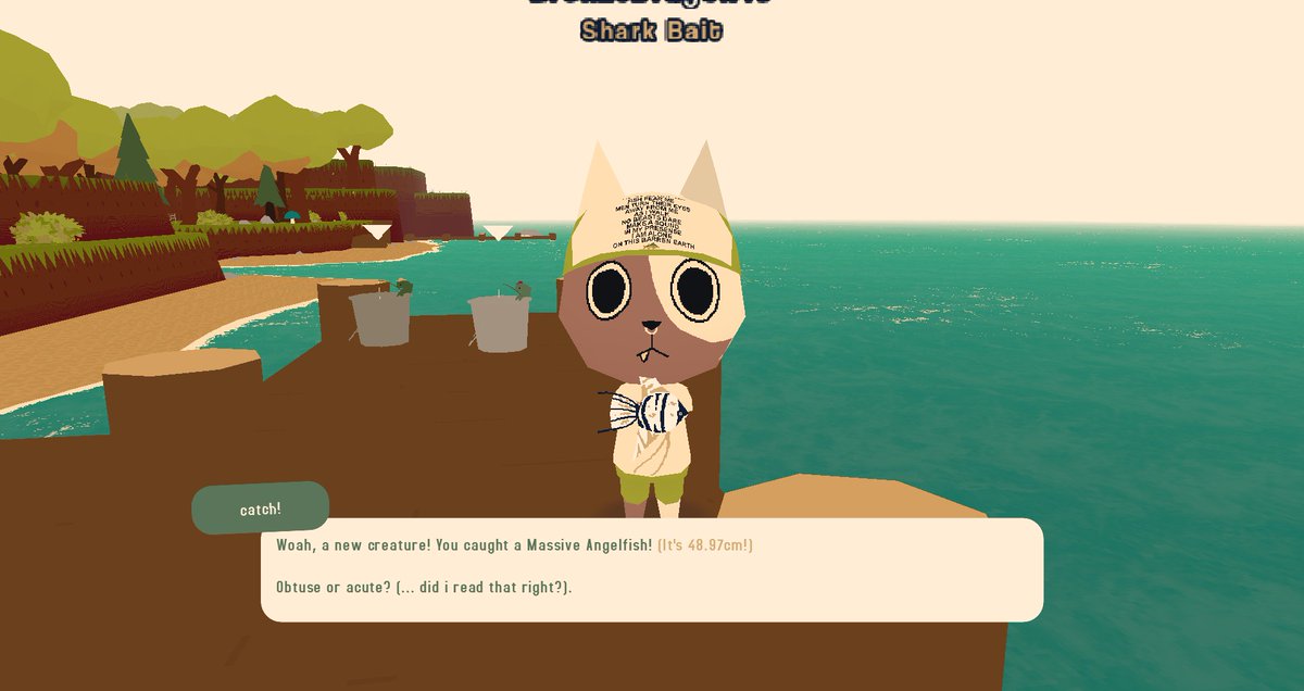 If you want a cute chill fishing game that reminds you of Animal Crossing, look no further than WEBFISHING.

10/10 do recommend. Please enjoy my cat.