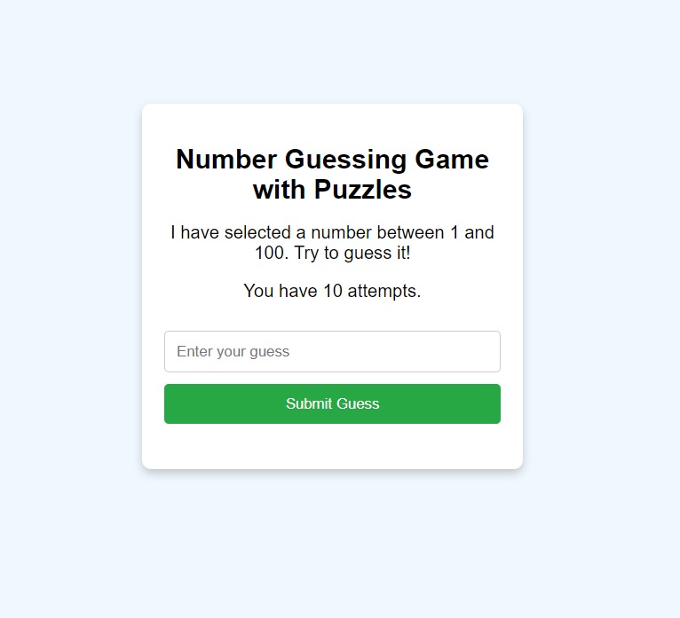 arj_una007's tweet image. 🚀 Excited to share my latest project! 🎉

I&apos;ve built a Number Guessing Game with Puzzles that challenges you to solve puzzles to get hints for guessing the secret number. 
URL:arjun3536.github.io/Number_Guessin…

#NumberGuessingGame #Programming #Python #JavaScript #WebDevelopment  #Coding