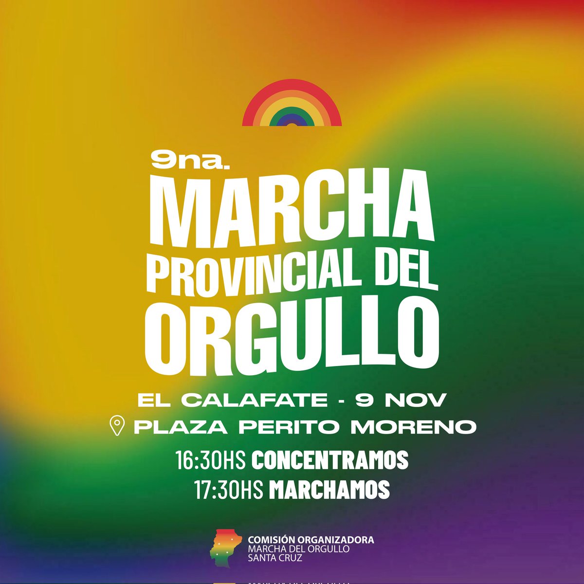 SCDiversidad's tweet photo. ¡SE VINE LA MARCHA MAS LINDA DE TODAS! 🏳️‍🌈🏳️‍⚧️

❤️ Te esperamos el 9 de noviembre en  El Calafate en la 9° Marcha Provincial del Orgullo.

✊🏿 Salí a defender tus derechos ¡El orgullo se defiende!

#Orgullo2024🏳️‍🌈🏳️‍⚧️ https://t.co/dmk63Vkyvc