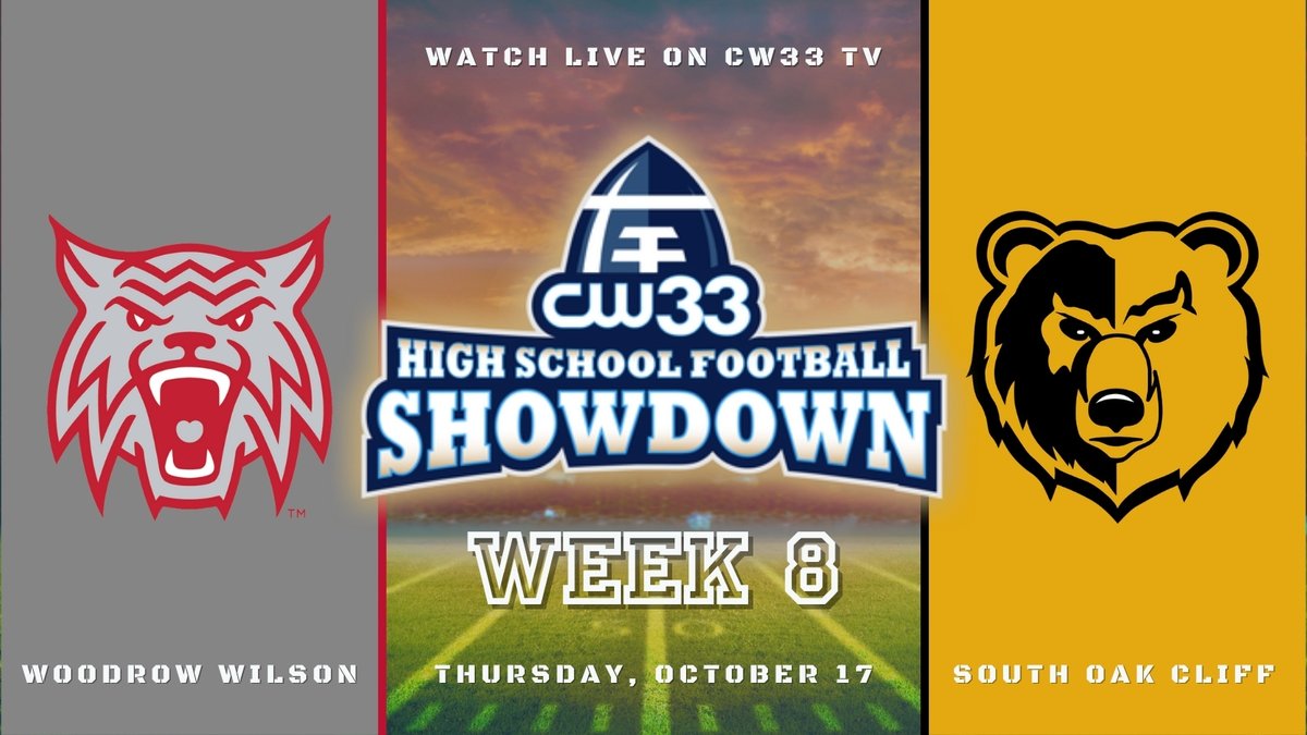 🏈 This week, the <a href="/CW33/">CW33 TV</a> #TXHSFB Showdown crew is heading to...

𝑫𝑨𝑳𝑳𝑨𝑺! 

<a href="/WoodrowFootball/">Woodrow Wilson Football</a> and <a href="/SOCGoldenBearFB/">SOC Football</a> are tied atop District 5-5A II with 3-0 records. 

Coverage begins at 7 pm Thursday. Watch on CW33 TV in DFW or cw33.com worldwide.