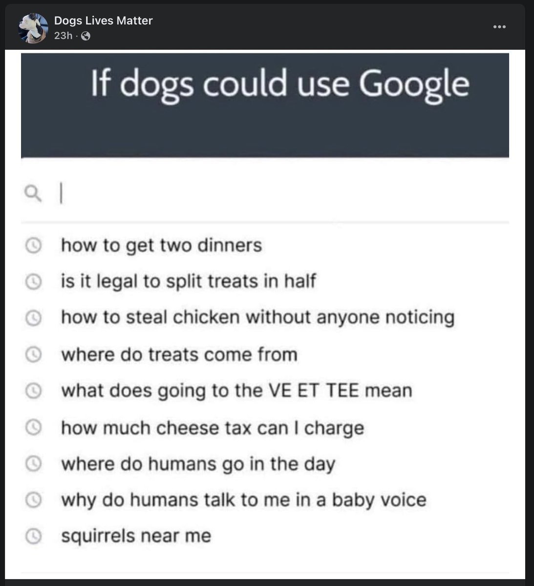 Loved this: (courtesy Dogs Lives Matter on FB)