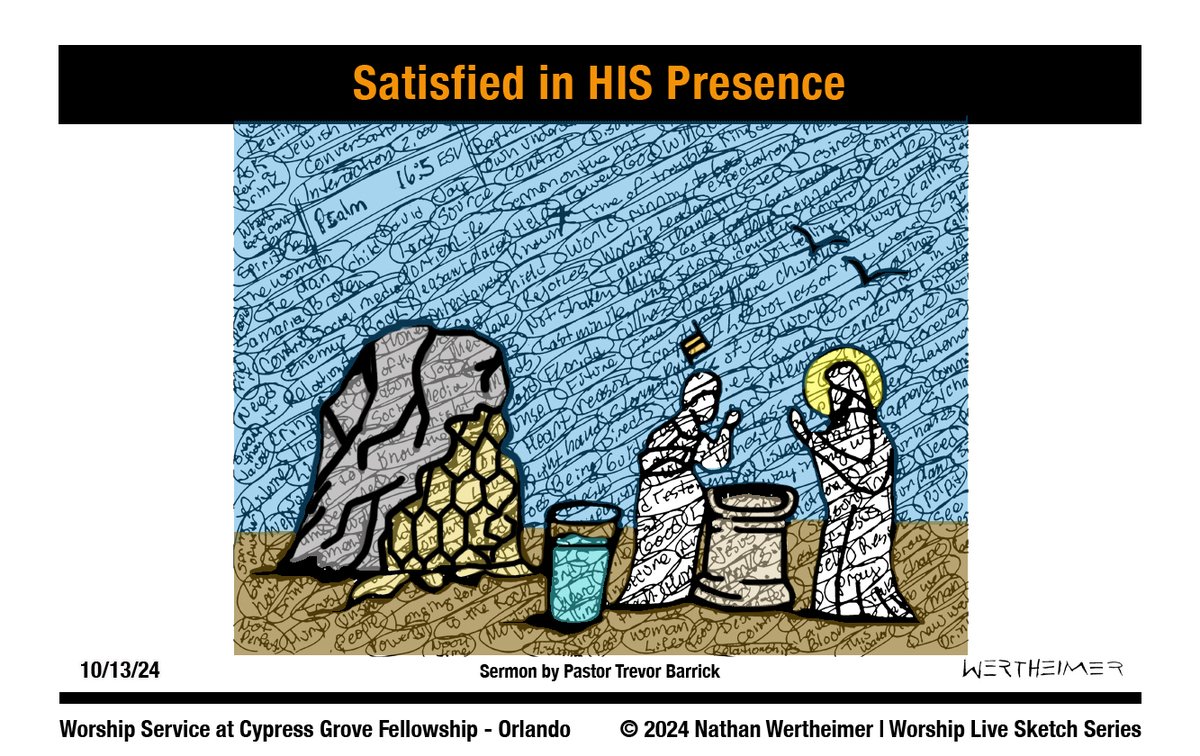 DrawingFromGod's tweet photo. Here's a past weekend's Worship Live Sketch Series entitled "Satisfied in HIS Presence" with sermon by Pastor Trevor Barrick from Cypress Grove Fellowship Church in South Orlando. Artwork by Nathan Wertheimer. #nathanwertheimer #mycgf #cypressgroveorlando #upci #flupci https://t.co/eEqHT6Quca