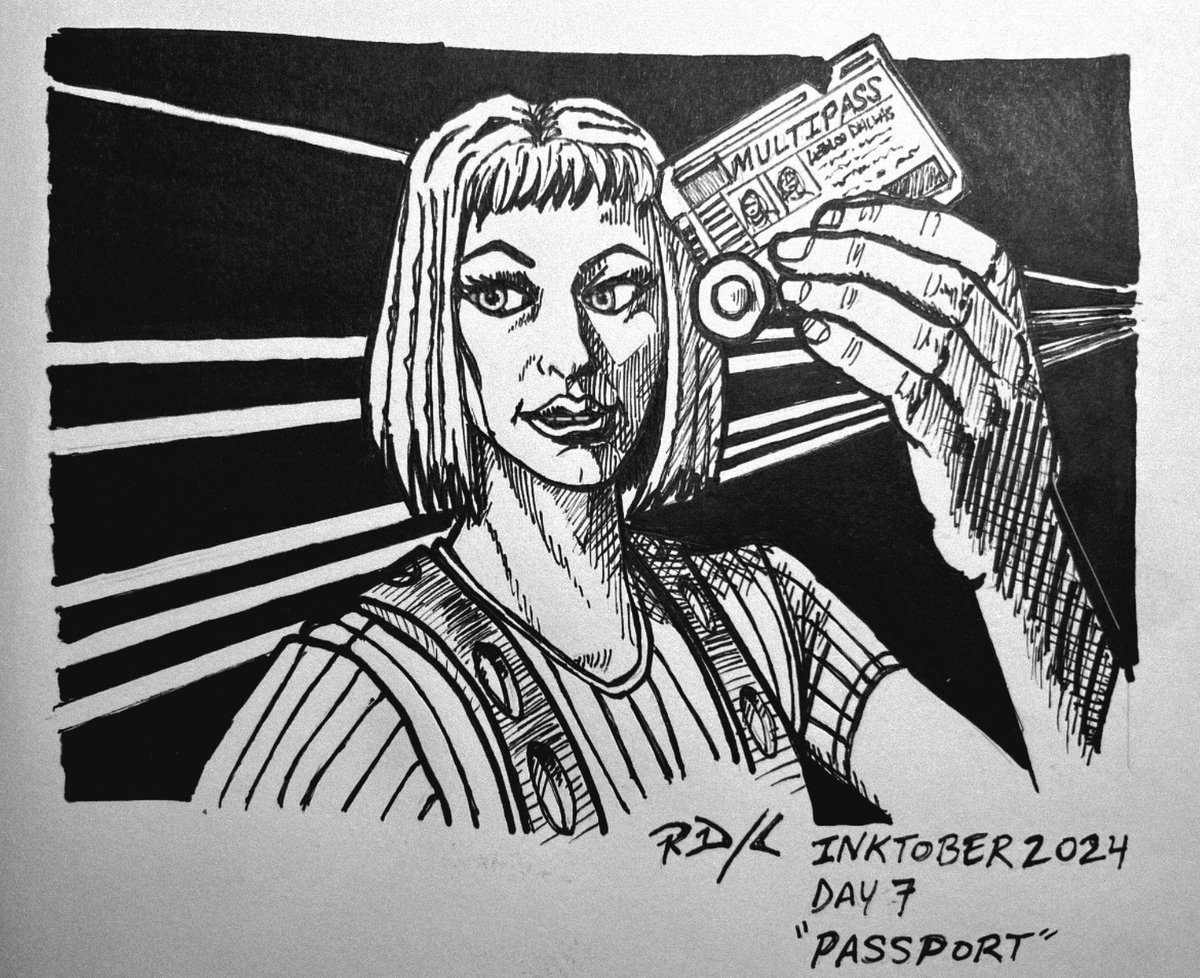 thejestergrfx's tweet photo. INKTOBER 2024 @inktober Day 7 “PASSPORT” Ink on Paper 
#INKTOBER #INKTOBER2024 #passport #multipass #fifthelement #artchallenge #traditionalart #storyboardartist #jestergrfx https://t.co/uO5rkbebB3