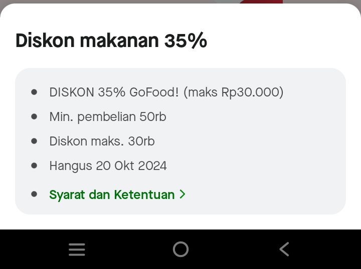 haeyaa0327's tweet photo. Wts voucher gofood max 2 transaksi perhari

Vc diskon 50% max 15k minbel 20k
Vc diskon 35% max 30k minbel 30k
Vc diskon 30% max 45k minbel 45k

Fee 3-4k
Sudah GF+
Bisa cek dulu

#zonauang #zonajajan #wts #gofood https://t.co/iJ2iIq1ywa