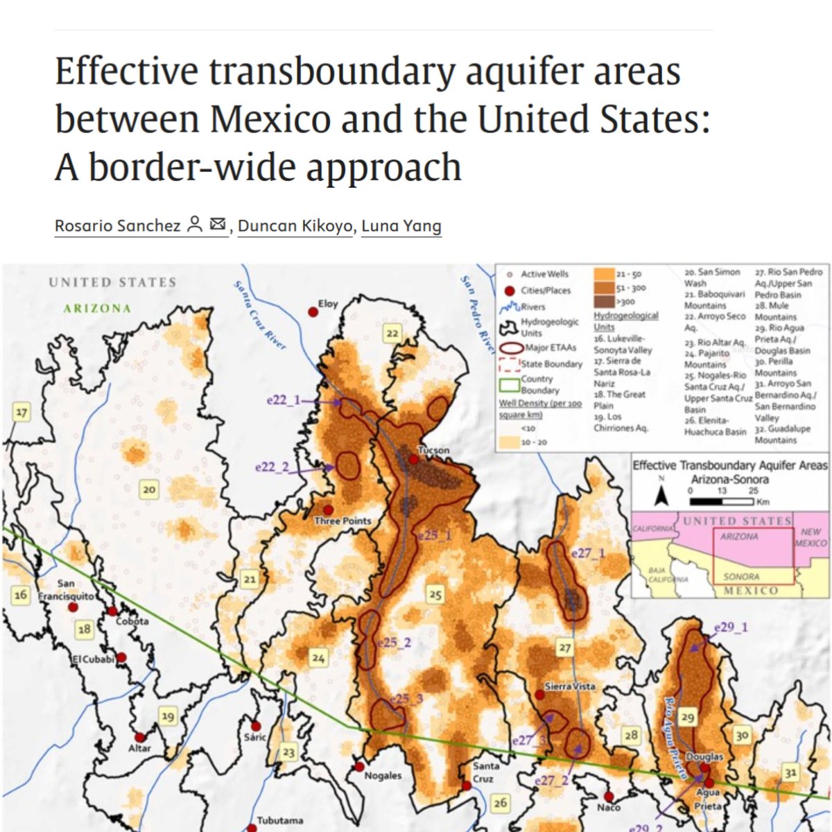 Now that we know how many transboundary aquifers may be in the US-MX border, where should we focus?
Our recent publication identifies the most vulnerable groundwater hot spots in the complete border region.
🙏my coauthors, Duncan Kikoyo and LunaYang. 
Link bit.ly/3U9fNyi