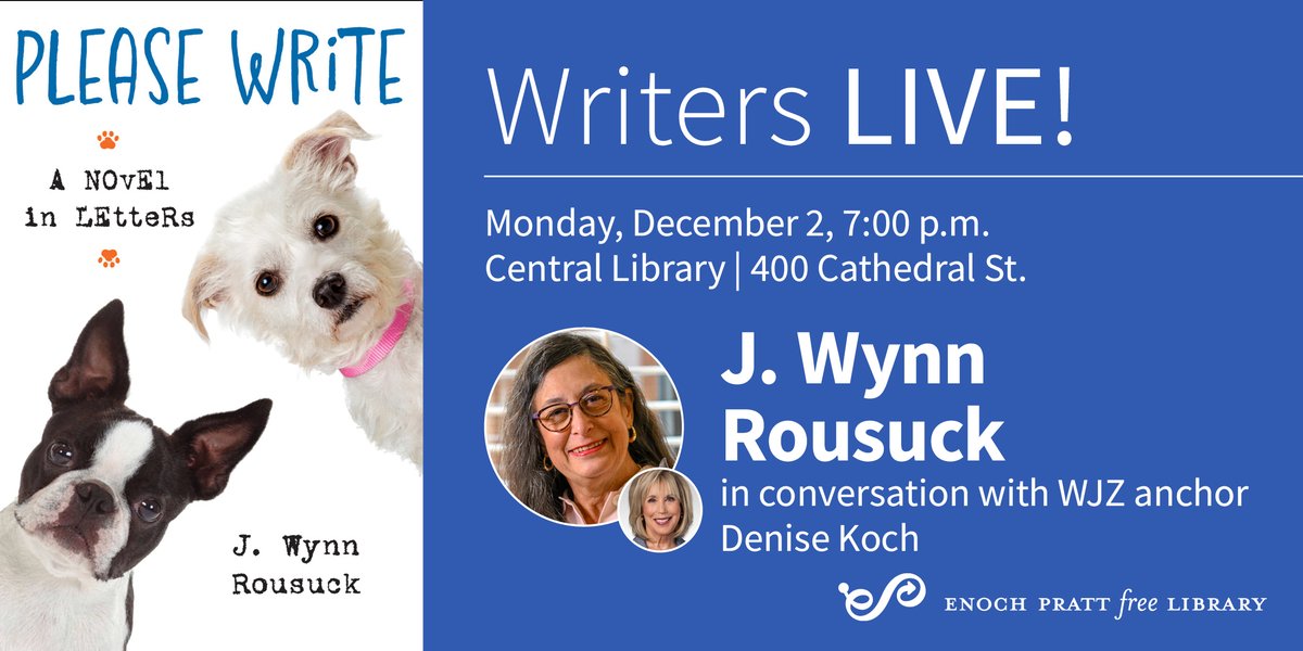 J. Wynn Rousuck (@jrousuck) on Twitter photo Big news on the book front! On Mon., Dec. 2, I will be interviewed by WJZ Anchor Denise Koch (<a href="/DeniseWJZ/">Denise Koch WJZ</a>) <a href="/prattlibrary/">Pratt Library</a> as part of its Writers LIVE! series. Looking forward to a stimulating conversation about dogs, writing, theater, and journalism! Big news on the book front! On Mon., Dec. 2, I will be interviewed by WJZ Anchor Denise Koch (<a href="/DeniseWJZ/">Denise Koch WJZ</a>) <a href="/prattlibrary/">Pratt Library</a> as part of its Writers LIVE! series. Looking forward to a stimulating conversation about dogs, writing, theater, and journalism!