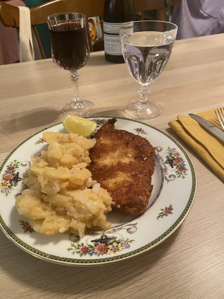 treating myself to homemade chicken schnitzel and potato salad