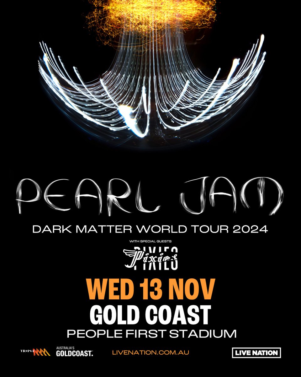 PeopleFirstSt's tweet image. The @PearlJam '𝗗𝗮𝗿𝗸 𝗠𝗮𝘁𝘁𝗲𝗿' World Tour is only one month away - head to @Ticketmaster_AU to secure your seats now 🎸