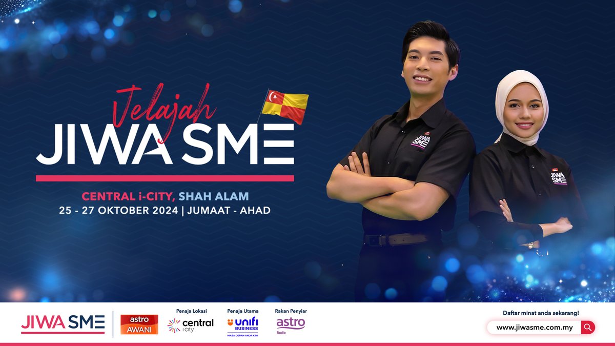 501Awani's tweet photo. Raikan usahawan dan bisnes tempatan bersama #AstroAWANI October ini! Sertai #JelajahJiwaSME yang akan berlangsung di Central i-City pada 25 - 27 October.
Bersiap sedia untuk ketahui pelbagai solusi perniagaan terkini, penyelesaian untuk transformasi digital dan segala maklumat tentang pemasaran bersama usahawan dan pemimpin industri. Para usahawan PMKS jangan lepaskan peluang untuk “level up” bersama-sama! Jumpa di sana!
Untuk maklumat lanjut layari https://t.co/OsyWiAVf6x
#JiwaSME #JiwaSME2024