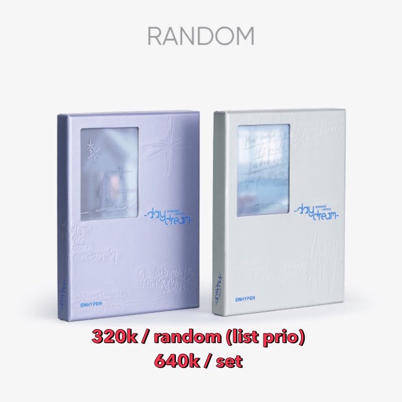 [PO LOW PROFIT] ENHYPEN - ROMANCE UNTOLD -daydream- ALBUM

☁️pb regular(list prio) 320k DP 150k
☁️set 640k DP 300k
☁️ jp edition 320k DP 150k

✔️bersih ina <est 400gr>
✔️cicilan start 10k sampai close
✔️dp / pelunasan spaylater
🗓️LAST / CLOSE DP 10/11

📎 forms.gle/d8pLVBHXs2xdGB…