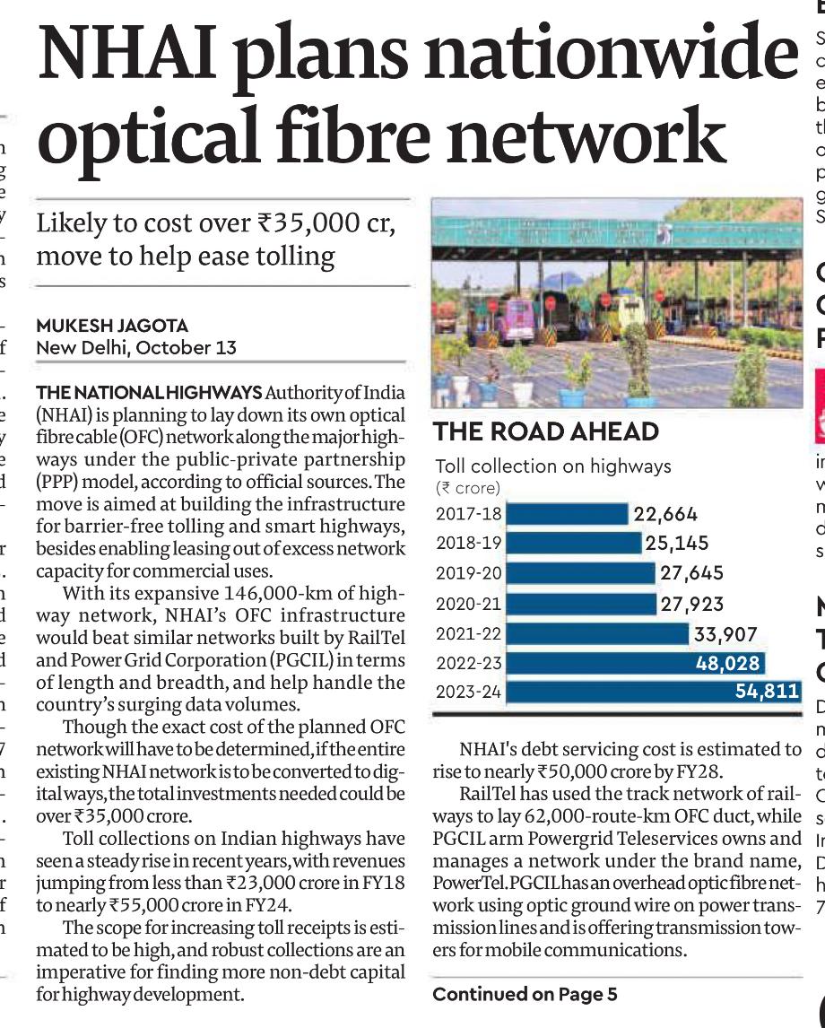 Investquotes20's tweet image. Govt. is now using #NHAI for laying #opticalfibre #networks. It will help to increase passive #revenues.

Good Morning read.

Follow @Investquotes20 for regular updates.