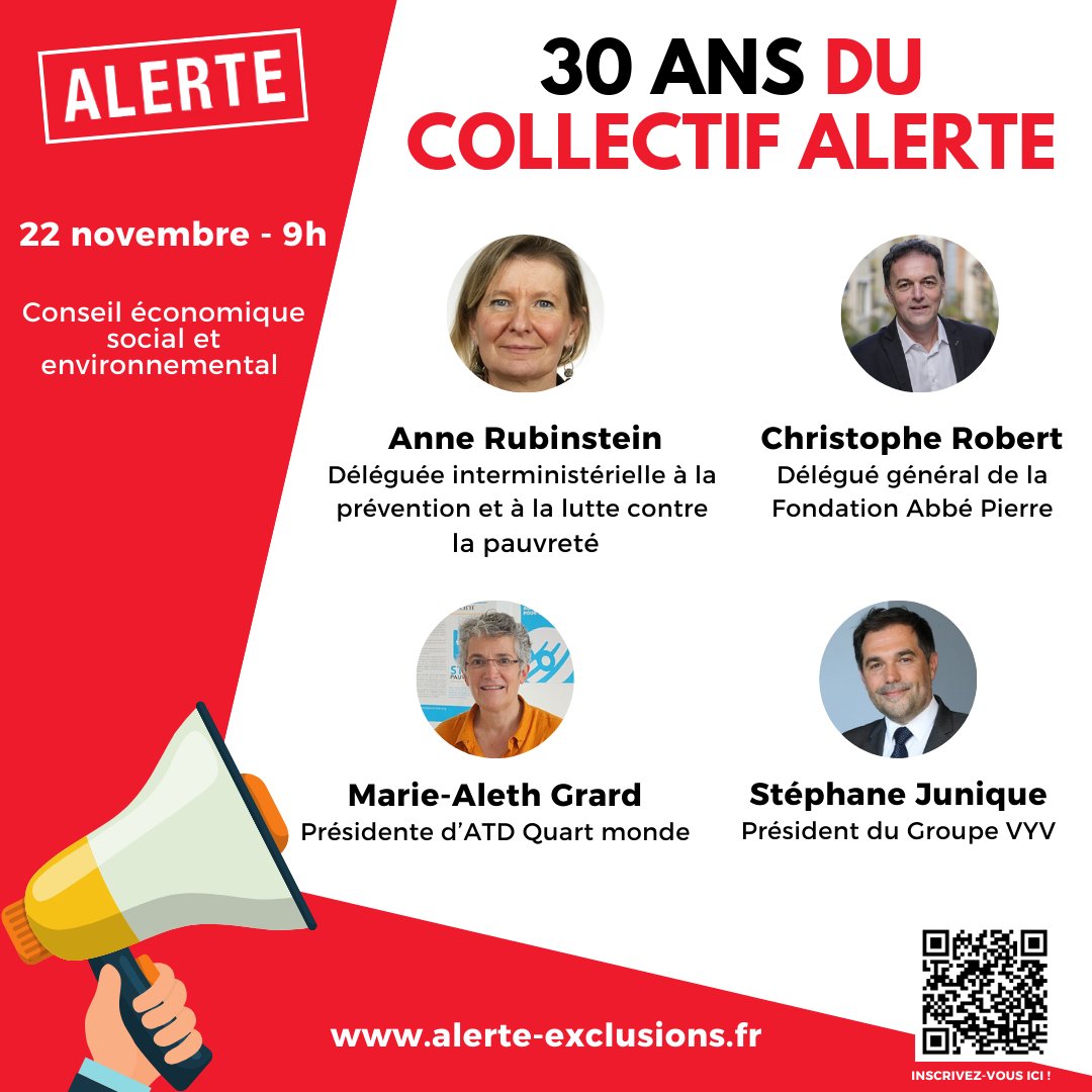 Collectif ALERTE (@collectifalerte) on Twitter photo ‼️30 ans de lutte contre la pauvreté, 5 ans pour l'éradiquer !
📢<a href="/AnneRubinstein/">Anne Rubinstein</a>, Déléguée interministérielle, <a href="/chrstphe_robert/">Christophe Robert</a>, DG @Fondation_AP, <a href="/AlethGrard/">Marie-Aleth Grard</a>, Pdte <a href="/ATDQM/">ATD Quart Monde France</a> et <a href="/junique_s/">Stéphane Junique</a>, Pdt <a href="/Groupe_VYV/">Groupe VYV</a> interviendront le 22 novembre.
Gratuit sur inscrip👉 lstu.fr/4utzgzgD ‼️30 ans de lutte contre la pauvreté, 5 ans pour l'éradiquer !
📢<a href="/AnneRubinstein/">Anne Rubinstein</a>, Déléguée interministérielle, <a href="/chrstphe_robert/">Christophe Robert</a>, DG @Fondation_AP, <a href="/AlethGrard/">Marie-Aleth Grard</a>, Pdte <a href="/ATDQM/">ATD Quart Monde France</a> et <a href="/junique_s/">Stéphane Junique</a>, Pdt <a href="/Groupe_VYV/">Groupe VYV</a> interviendront le 22 novembre.
Gratuit sur inscrip👉 lstu.fr/4utzgzgD