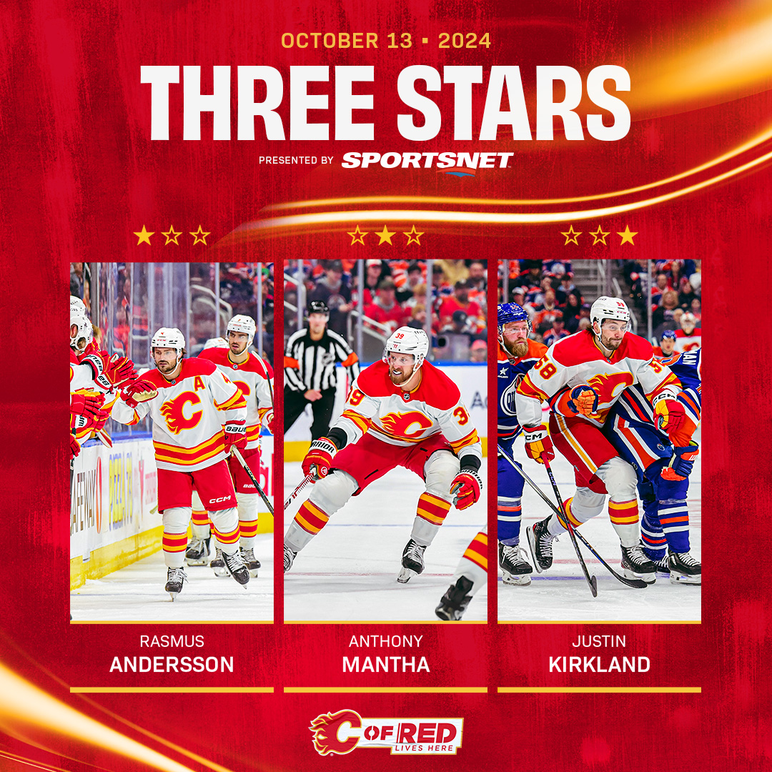 NHLFlames's tweet photo. Big performances from tonight's @Sportsnet #Flames 3 Stars 🤩 https://t.co/QX7lsCeWXX