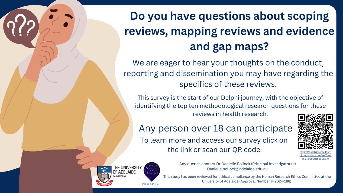 HESRI (@hesri_uofa) on Twitter photo Have you ever been uncertain about how to conduct, report or disseminate your scoping review, mapping review or evidence and gap map? We want to hear what you were uncertain about!
For more info about how, follow this link:
#JBIscoping #PROSPECTdelphi
qualtricsxmv45sr3djd.qualtrics.com/jfe/form/SV_8iโฆ Have you ever been uncertain about how to conduct, report or disseminate your scoping review, mapping review or evidence and gap map? We want to hear what you were uncertain about!
For more info about how, follow this link:
#JBIscoping #PROSPECTdelphi
qualtricsxmv45sr3djd.qualtrics.com/jfe/form/SV_8iโฆ