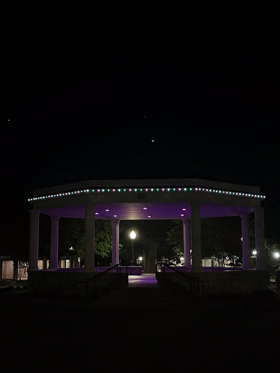 TarletonState's tweet image. In honor of #LightUpMBC, the Smokestack and buildings around campus are lit up with green, pink and teal lights for metastatic breast cancer awareness day! 

#TarletonState #BleedPurple #Tarleton125