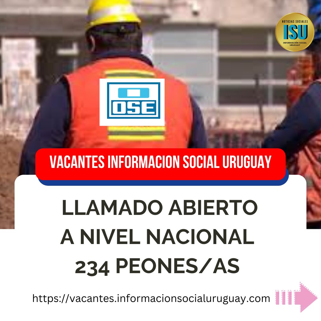 SolucionesFin12's tweet image. LLAMADO ABIERTO | Hoy dígitos verificador  0 y 1 
#ose #peones
Link: 👇
vacantes.informacionsocialuruguay.com/empleo/llamado…