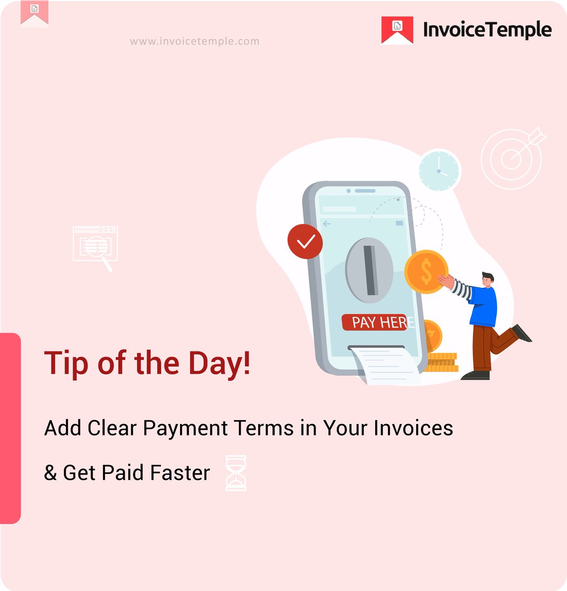 InvoiceTemple's tweet image. 💡 Tip of the  Day! 💡 Make sure to add clear payment terms in your invoices to speed  up the payment process!🙌
visit us invoicetemple.com 

 #InvoiceTips #GetPaidFaster #BusinessEfficiency #InvoiceTemple #InvoicingMadeEasy #PaymentTerms #SmallBusinessTips #BusinessGrowth