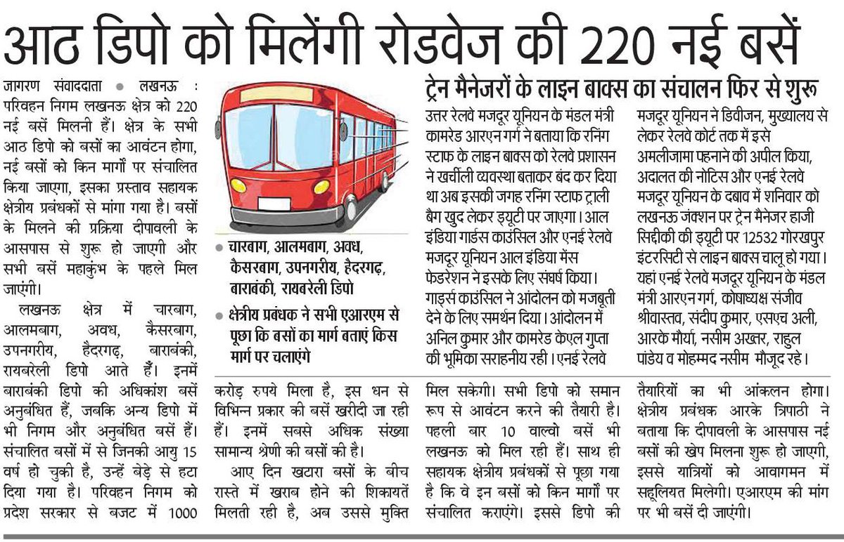 नागरिकों के सुगम आवागमन के लिए परिवहन निगम लखनऊ क्षेत्र को 220 नई बसें मिलेंगी।

बसों के मिलने की प्रक्रिया दीपावली के आसपास से शुरू हो जाएगी। सभी बसें प्रयागराज महाकुम्भ के पहले मिल जाएंगी।

#MahaKumbh2025
#NayeBharatKaNayaUP