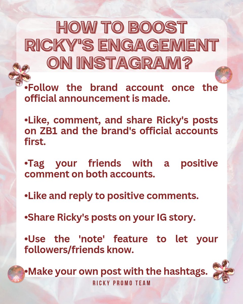 [📢] Attention, everyone! All engagement with this brand will have a huge impact on Ricky’s future career 🙇🏻‍♀️ Every interaction counts 💪🏻 Let’s come together to support Ricky by engaging with the official posts as much as possible! 🫶🏻 

#RICKY #沈泉锐 #리키 #リッキー