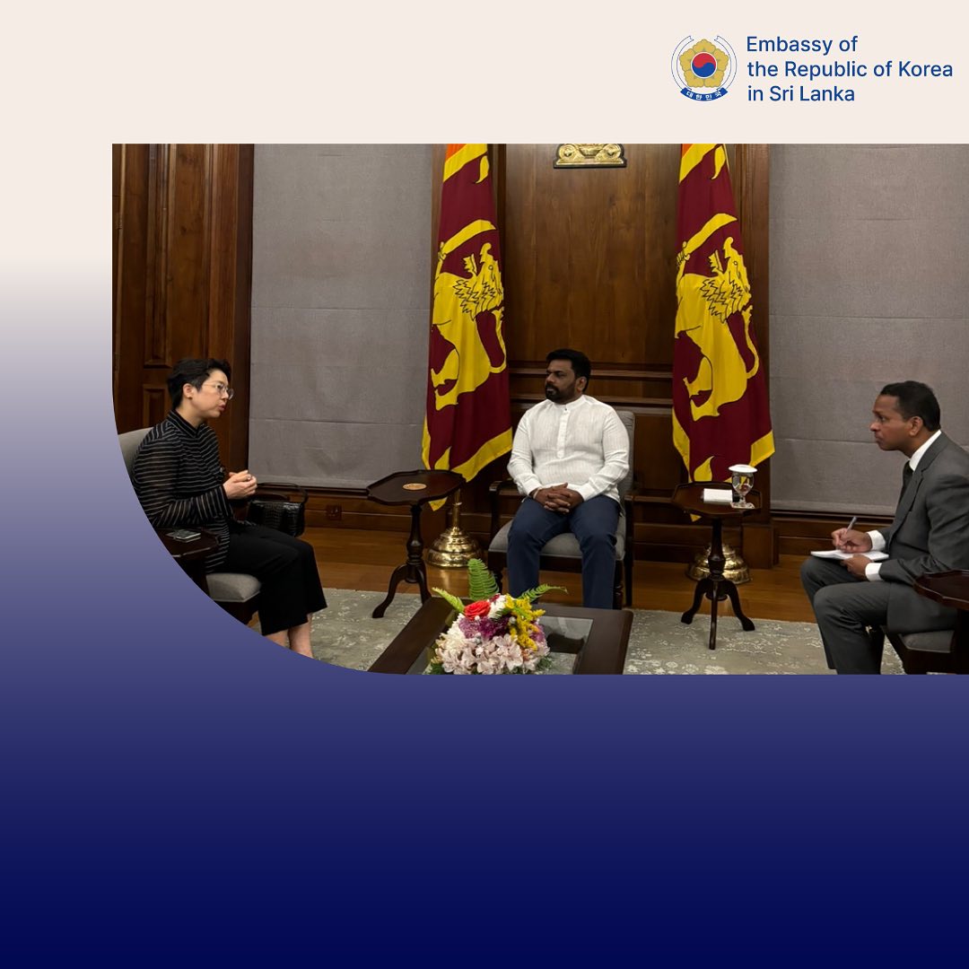 (10.9) The Ambassador of the Republic of Korea, Her Excellency Miyon Lee, made a courtesy call on President Anura Kumara Dissanayake at the Presidential Secretariat. The visit marked an important juncture in strengthening the bilateral ties between Korea and Sri Lanka.