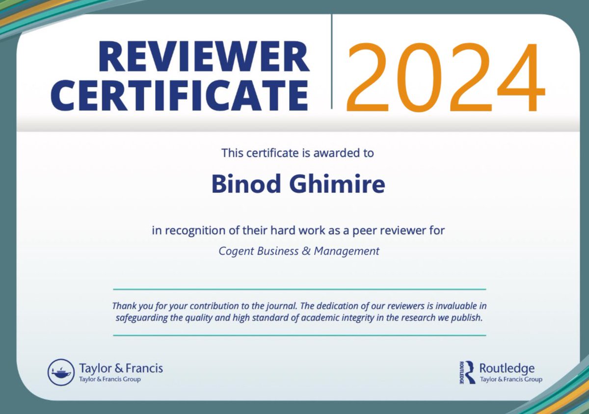 Happy to receive reviewer certificate from reputed journal 🎉
