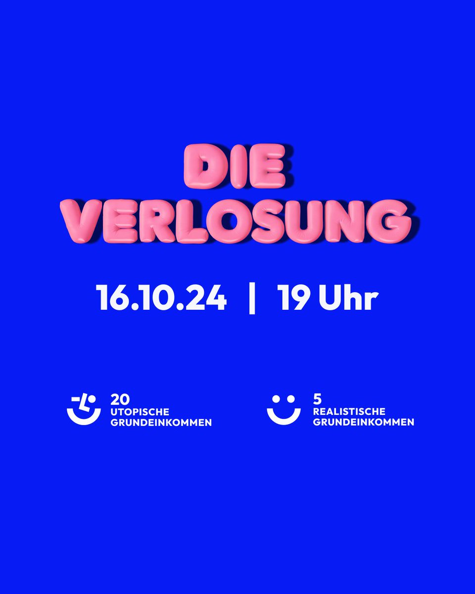 Let's go! 🎉 🎉 🎉

Am Mittwoch ist es wieder so weit: Wir verlosen 25 Bedingungslose #Grundeinkommen. Kirsten und Jannes drehen fleißig am Rad und freuen sich auf dich! 💚 

Noch nicht angemeldet? ➡️ mein-grundeinkommen.de/verlosung?name…

Wir wünschen allen viel Glück. 🍀

#BGE