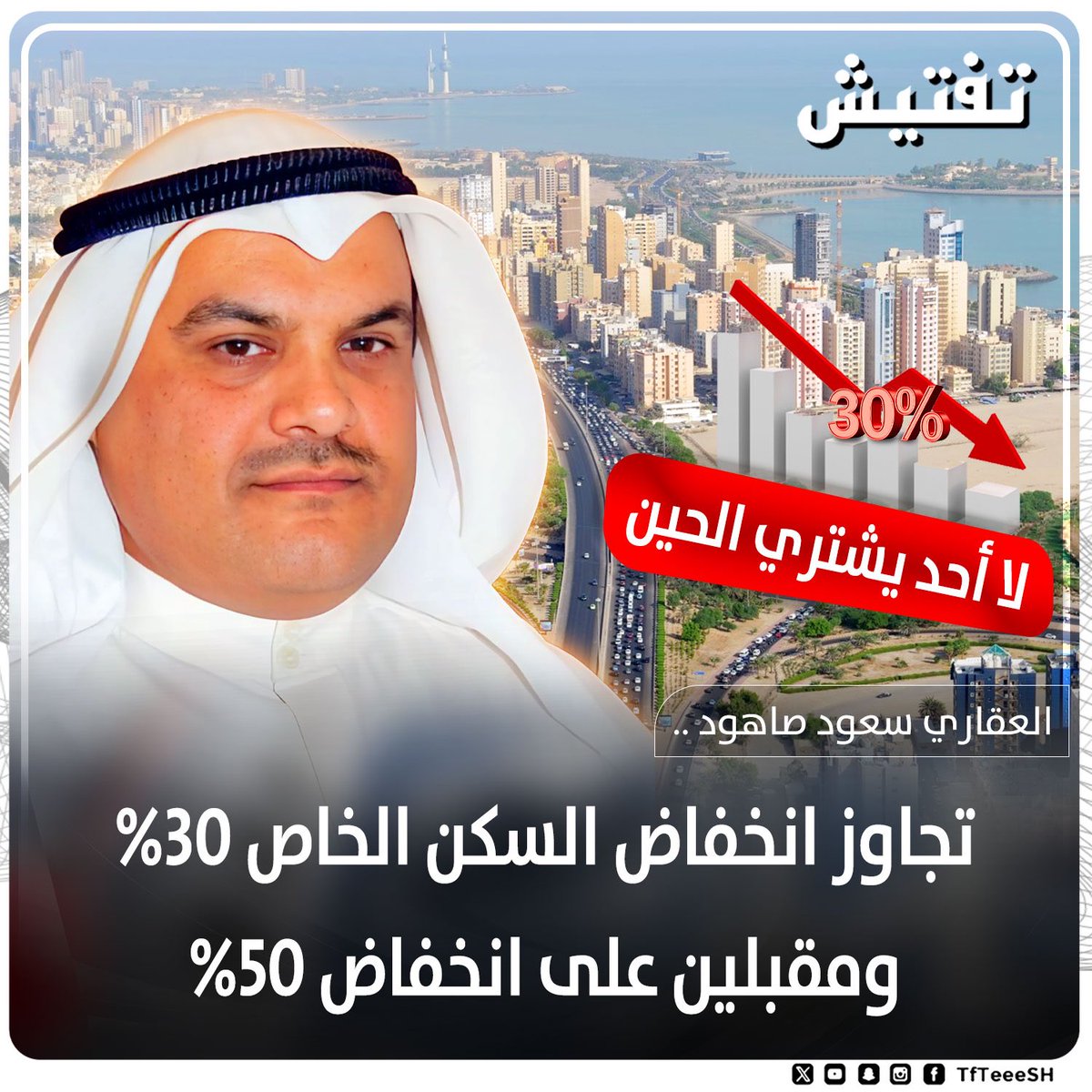 العقاري سعود صاهود :

تجاوز انخفاض السكن الخاص 30% ومقبلين على انخفاض 50% لا أحد يشتري الحين 
#متى_نسكن