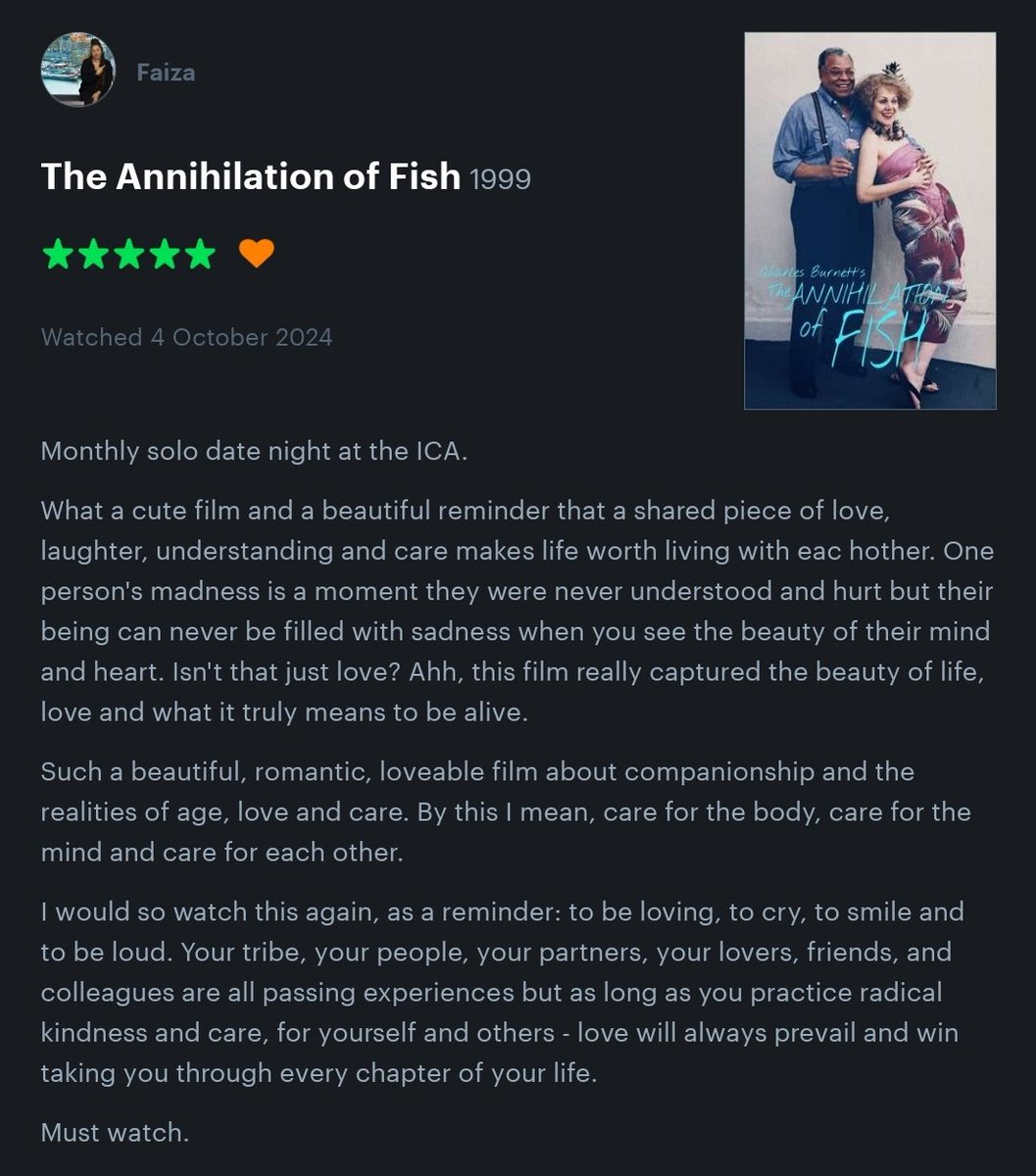 Lovely seeing the increase in <a href="/letterboxd/">Letterboxd</a> reviews for The Annihilation of Fish over the past week!

Next showing at <a href="/wshed/">Watershed</a> on 22nd &amp; 23rd October, or available to book from #CineReids24 on tour (link in bio)