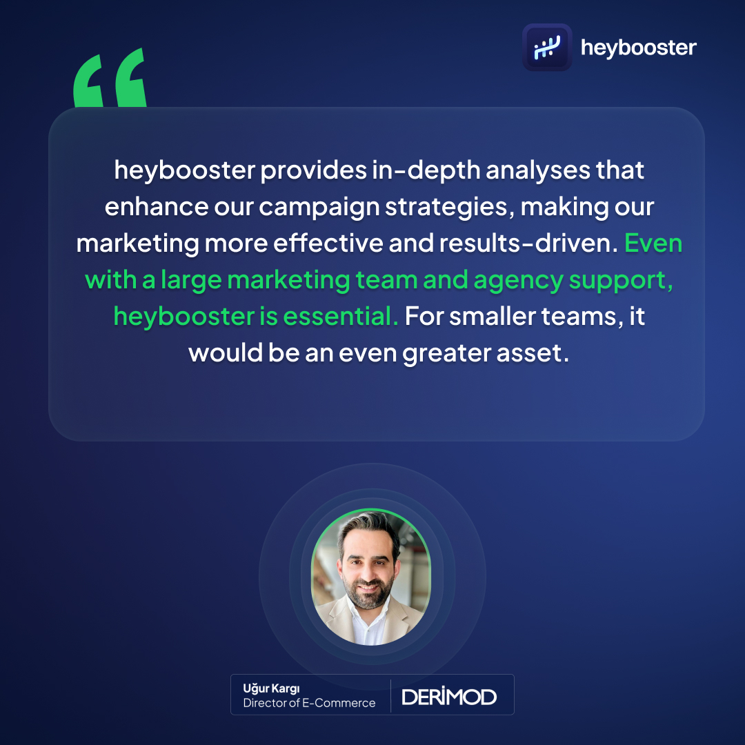 Even with a large team and agency support, getting in-depth analysis that enhances campaign strategies is crucial. That’s why we’re thrilled to hear how heybooster has made a difference for Derimod! ✨