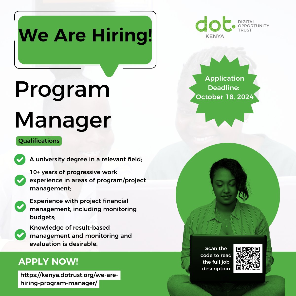 DOTKenya's tweet photo. ππ¦π©π¨π«πππ§π πππ¦π’π§πππ«! π
We are hiring for the following positions:
β
Gender, Inclusion and Safeguarding Officer
β
Program Manager
Apply now!
β‘οΈGender Officer: https://t.co/zIb2nfFSQW
β‘οΈProgram Manager: https://t.co/R9SEMUdoQy
#DOTYouth #IkoKaziKE #DOTKenya https://t.co/e28SpSq7cA
