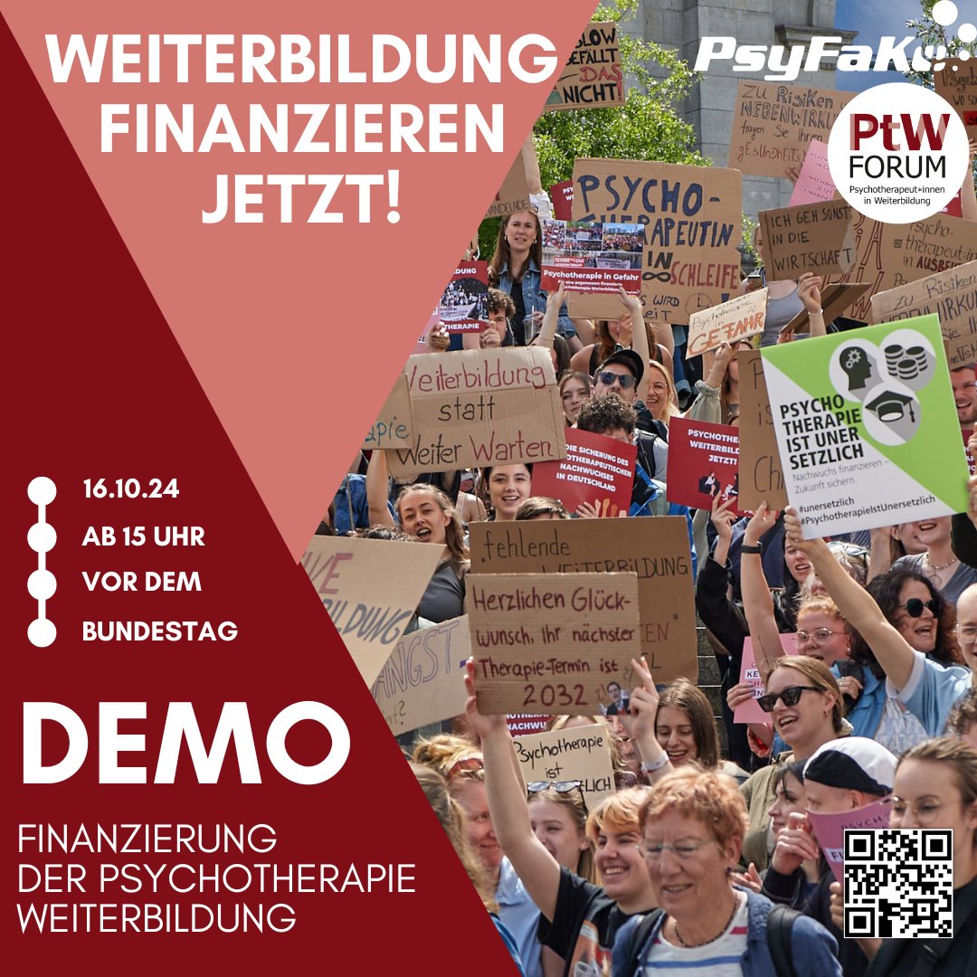 PsyFaKo (@psyfako) on Twitter photo Mittwoch ist es so weit, kommt alle nach Berlin. Lasst uns für unsere Zukunft und die der #Psychotherapie in Deutschland demonstrieren! Denn: Keine Finanzierung, keine Therapie! #PsychotherapieIstUnersetzlich #GVSG Mittwoch ist es so weit, kommt alle nach Berlin. Lasst uns für unsere Zukunft und die der #Psychotherapie in Deutschland demonstrieren! Denn: Keine Finanzierung, keine Therapie! #PsychotherapieIstUnersetzlich #GVSG