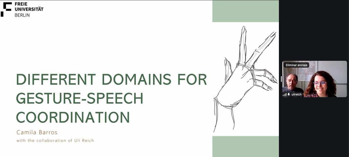 Today's GrEP-G seminar is held virtually by Camila Barros (in collaboration with Uli Reich) from Freie Universität Berlin about diferent domains for gesture-speech coordination